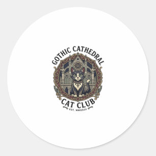 Adesivo Redondo Camiseta Gráfica de Arte Gótica Catedral Gato - Gó