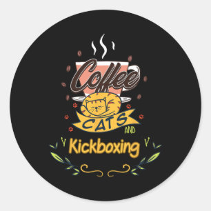 Adesivo Redondo Camiseta Gráfica de Café Gatos e Kickboxing de Caf