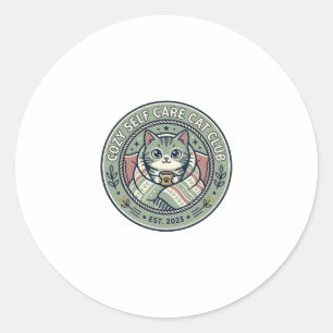Adesivo Redondo Camiseta Gráfica de Gato de Auto Cuidado Aconchega