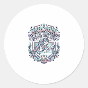 Adesivo Redondo Camiseta Gráfica Estilo Retro Unicórnio Alcançador