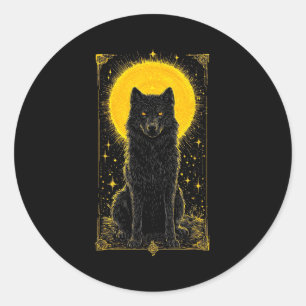 Adesivo Redondo Camiseta Gráfica Lua Dourada Lobo Preto – Animais