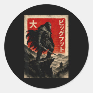 Adesivo Redondo Camiseta Gráfica Samurai Bigfoot Japonesa Vintage