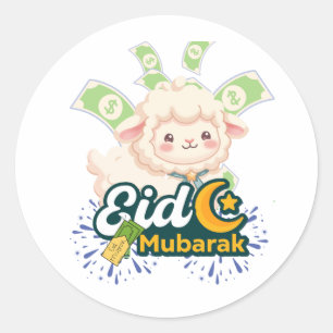 Adesivo Redondo Camiseta Infantil de Ovelha Colorida do Eid Mubara