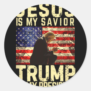 Adesivo Redondo Camiseta Jesus Trump - Jesus é meu Senhor Salvador