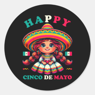 Adesivo Redondo Camiseta Kids Feliz Cinco De Mayo Menina Kids Mexi