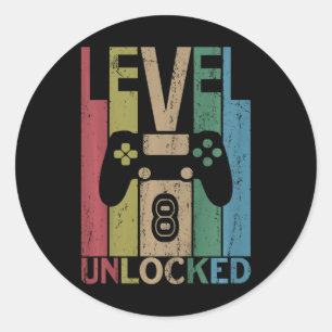 Adesivo Redondo Camiseta Kids Level 8 Desbloqueado Video Gamer 8º