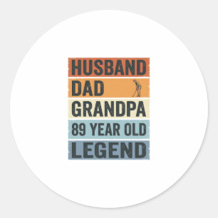 Adesivo Redondo Camiseta Lenda de Avô Pai Marido de 89 Anos de Ida
