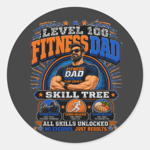 Adesivo Redondo Camiseta Level 100 Fitness Dad – Skill Tree Gym Da