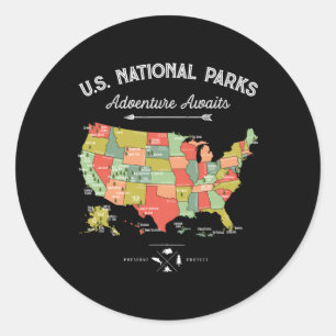 Adesivo Redondo Camiseta Mapa Parques Nacionais Acampamento Mulher