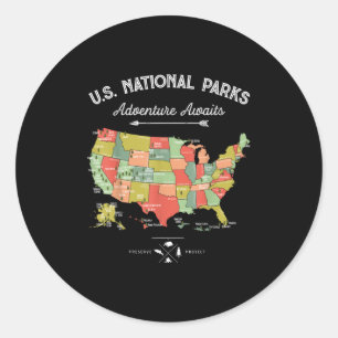 Adesivo Redondo Camiseta Mapas Parques Nacionais Mulheres Homens C