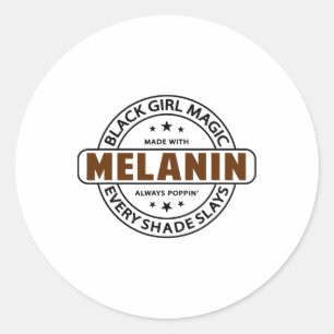 Adesivo Redondo Camiseta Melanina Magia da Garota Negra Mulheres A
