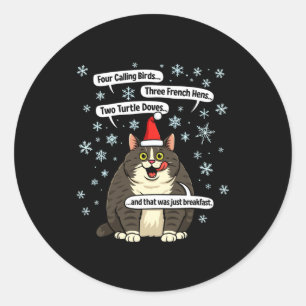 Adesivo Redondo Camiseta Meme de Natal de Gato Engraçado Merch Cha