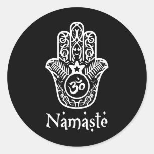 Adesivo Redondo Camiseta Namaste Mão Hamsa Yoga Hinduísmo Vedas Oh