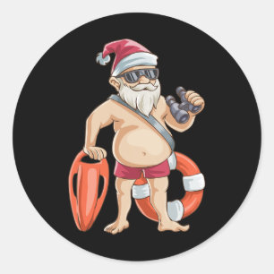 Adesivo Redondo Camiseta Natal Em Julho Funny Santa Floatie Verão