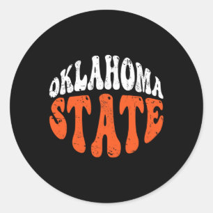 Adesivo Redondo Camiseta Oklahoma State.retro Design Distress Vint