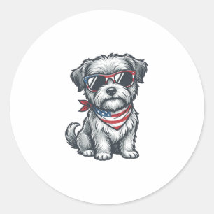 Adesivo Redondo Camiseta Patriótica de Cachorro Desgrenhado com Gr