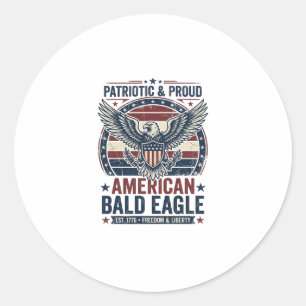 Adesivo Redondo Camiseta Patriótica Vintage Águia Careca Desgastad