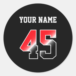 Adesivo Redondo Camiseta Personalizada Número 45 Vermelho Personal