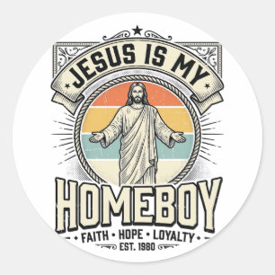 Adesivo Redondo Camiseta Religiosa Vintage Jesus É Meu Parceiro