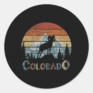 Adesivo Redondo Camiseta Retro Colorado Montanhas Rochosas Esqui C