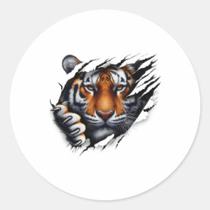 Adesivo Redondo Camiseta Retro Espírito Face de Tigre Design Pé de