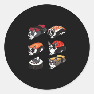 Adesivo Redondo Camiseta Sushi Boston Terrier Premium