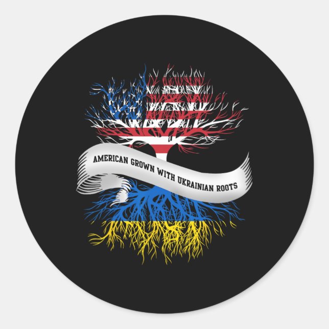 Adesivo Redondo Camiseta Ucrânia Raízes Ucranianas Cultivada Ameri (Frente)