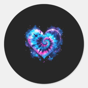 Adesivo Redondo Camiseta Universo Amor Tie-dye Coração - Hippie Di