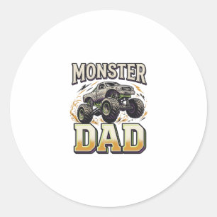 Adesivo Redondo Camiseta Vetor Vintage Caminhão Monstro Pai Monstr