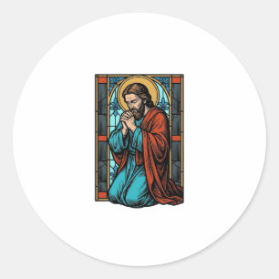 Adesivo Redondo Camiseta Vetorial Figura Religiosa Orando Vintage