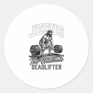 Adesivo Redondo Camiseta Vetorial Vintage Jesus Levantador de Peso