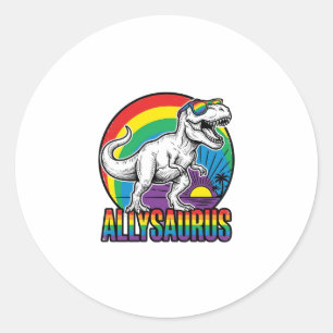 Adesivo Redondo Camiseta Vintage de Dinossauro Arco-íris Allysauru