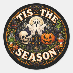 Adesivo Redondo Camiseta Vintage de Halloween com Gráfico 'Tis The