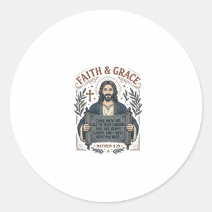 Adesivo Redondo Camiseta Vintage de Ponto Cruz Jesus Gráfico Crist