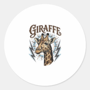 Adesivo Redondo Camiseta Vintage Girafa Relâmpago Desenho Gravado_