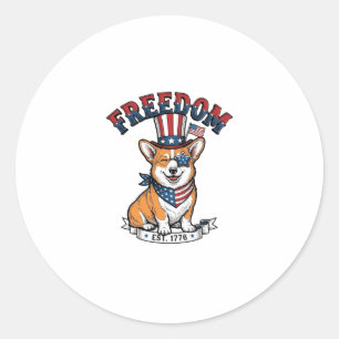 Adesivo Redondo Camiseta Vintage Gravura Patriota Liberdade Corgi_