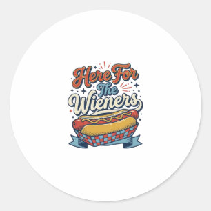 Adesivo Redondo Camiseta Vintage Hot Dog Here For The Wieners_1
