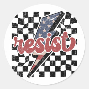 Adesivo Redondo Camiseta Vintage Resist, Anti-Patriótico Xadrez Re