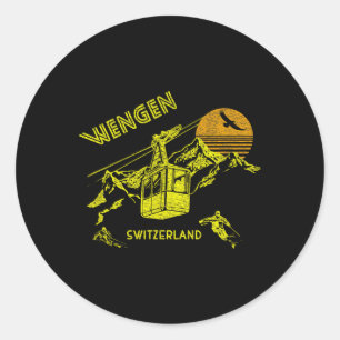 Adesivo Redondo Camiseta Wengen Suíça Esqui Retro