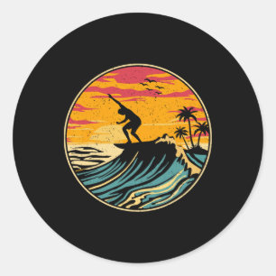 Adesivo Redondo Camisetas de Surf de Praia Vintage Surfer Retro