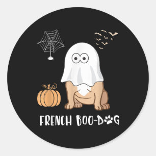 Adesivo Redondo Camisetas do Cão-de-Ouro Francês das Halloween