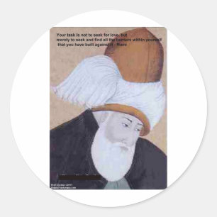 Adesivo Redondo Camisetas e Cartões com Citação de Rumi "Obstáculo