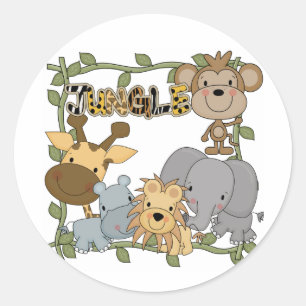 Adesivo Redondo Camisetas e presentes de animais da selva de bebês