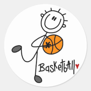 Adesivo Redondo Camisetas e Presentes de Basquete de Boneco Palito