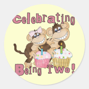 Adesivo Redondo Camisetas e presentes de macacos de festa rosa