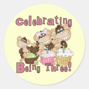 Adesivo Redondo Camisetas e presentes de macacos de festa rosa