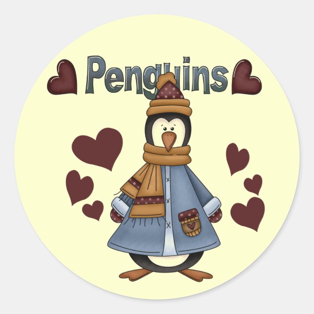 Adesivo Redondo Camisetas e presentes de pinguim de inverno (Frente)