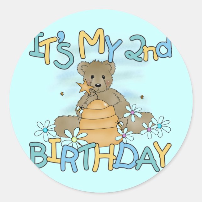Adesivo Redondo Camisetas e presentes de segundo aniversário de ur (Frente)