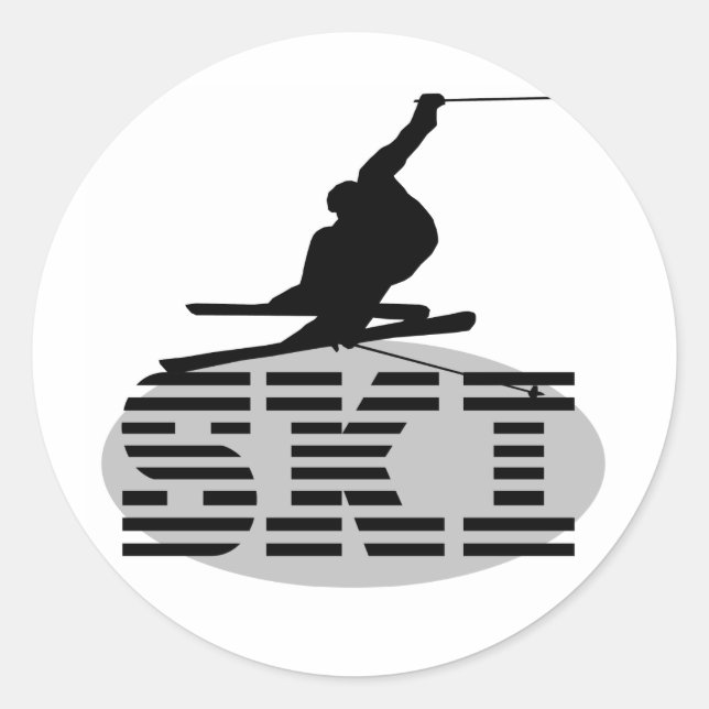 Adesivo Redondo Camisetas e presentes de SKI Silhouette (Frente)
