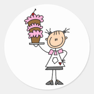 Adesivo Redondo Camisetas e presentes do padeiro com a figura femi